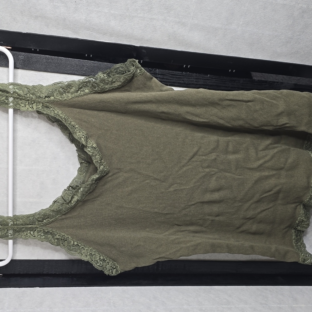 Olive Green Lace Trim Women's Top